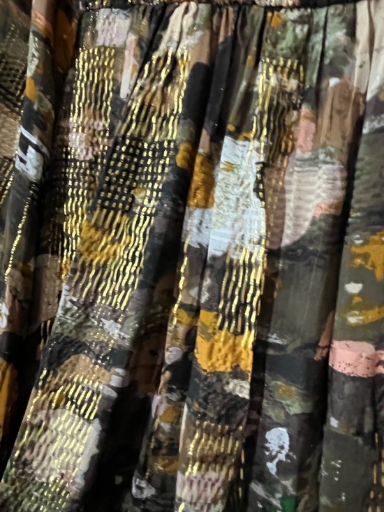 Anthropologie Multicolor Metallic Gold Long Sleeve Maxi Dress size Medium - Picture 8 of 12